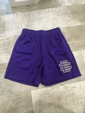 Eric Emanuel Purple Mesh Athletic Shorts with Embroidered Chest Logo